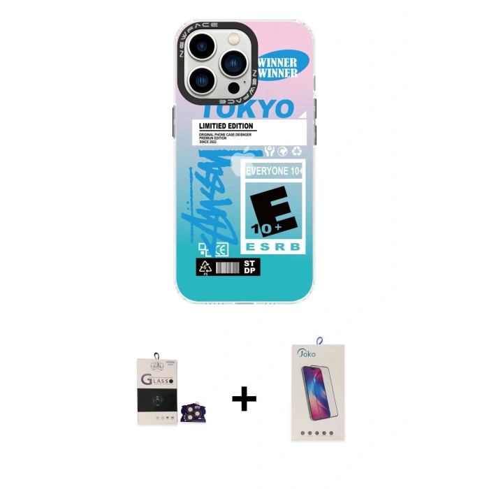 MARSİLYAN™- iPhone 14 Pro Max Kılıf Siluet Çizgi Koleksiyonu - Siyah Joko 5D Cam + Bilvis Titan Kamera Lens - GD