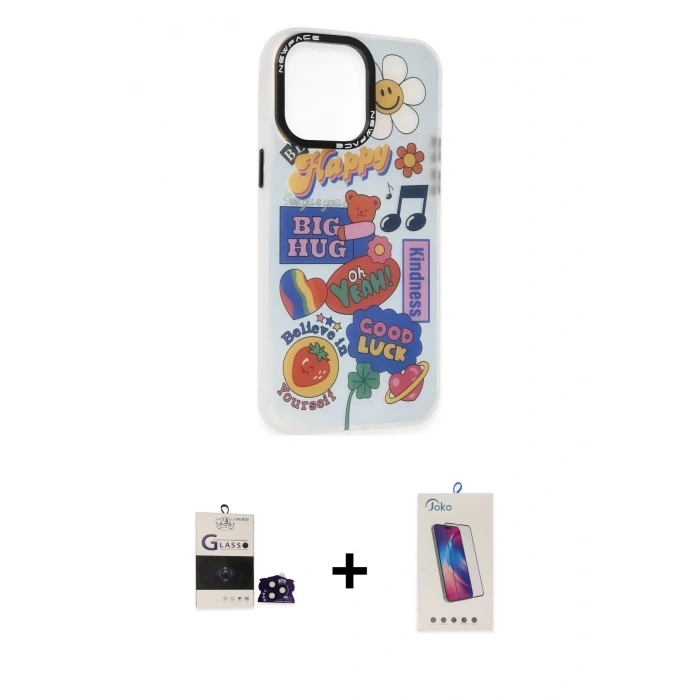 MARSİLYAN™- iPhone 14 Pro Max Kılıf Siluet Çizgi Koleksiyonu - Siyah Joko 5D Cam + Bilvis Titan Kamera Lens - SH