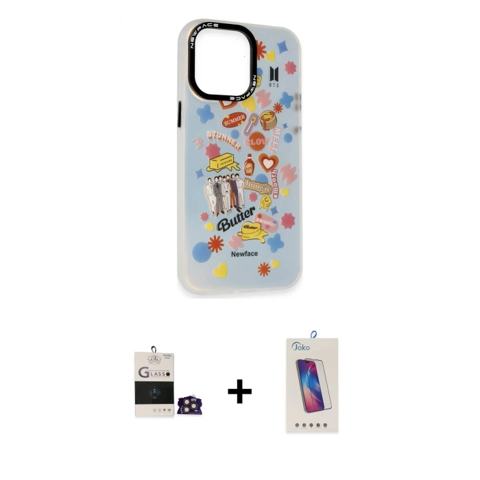 MARSİLYAN™- iPhone 14 Pro Max Kılıf Siluet Çizgi Koleksiyonu - Siyah Joko 5D Cam + Bilvis Titan Kamera Lens - GD