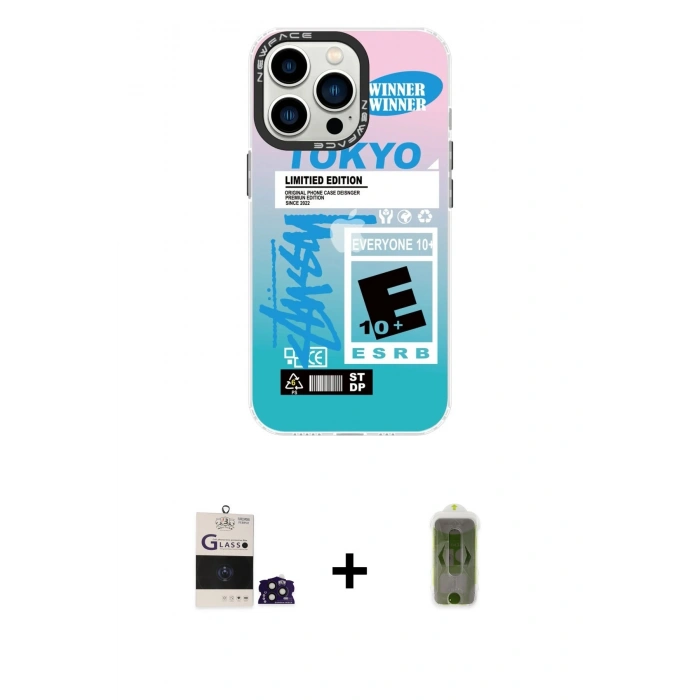 MARSİLYAN™- iPhone 14 Pro Max Kılıf Siluet Çizgi Koleksiyonu - Siyah Joko Magic 5D Hayalet Cam + Derin Mor Bilvis Titan Kamera Lens