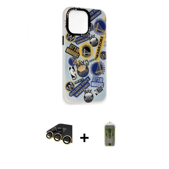 MARSİLYAN™- iPhone 14 Pro Max Kılıf Siluet Çizgi Koleksiyonu - Siyah Joko Magic 5D Hayalet Cam + Gold Raze Metal Kamera Lens