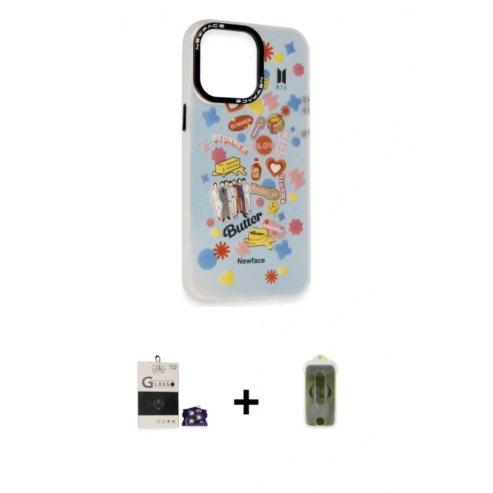 MARSİLYAN™- iPhone 14 Pro Max Kılıf Siluet Çizgi Koleksiyonu - Siyah Joko Magic 5D Hayalet Cam + Bilvis Titan Kamera Lens - GS