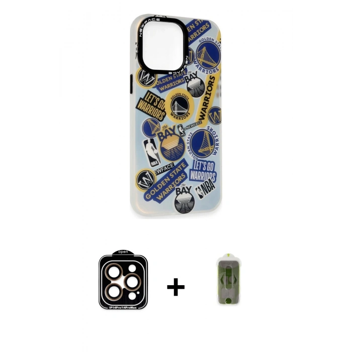 MARSİLYAN™- iPhone 14 Pro Max Kılıf Siluet Çizgi Koleksiyonu - Siyah Joko Magic 5D Hayalet Cam + PVD Metal Kamera Lens - TU