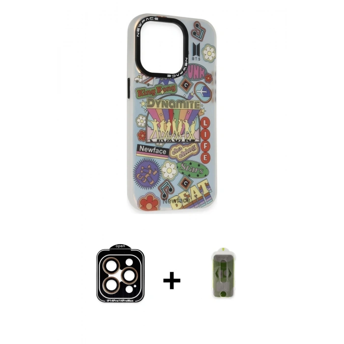 MARSİLYAN™- iPhone 14 Pro Max Kılıf Siluet Çizgi Koleksiyonu - Siyah Joko Magic 5D Hayalet Cam + PVD Metal Kamera Lens - TU