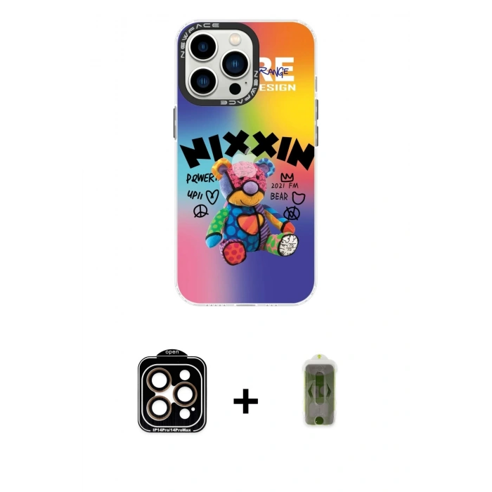 MARSİLYAN™- iPhone 14 Pro Max Kılıf Siluet Çizgi Koleksiyonu - Siyah Joko Magic 5D Hayalet Cam + PVD Metal Kamera Lens - TU