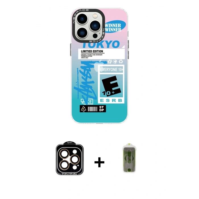 MARSİLYAN™- iPhone 14 Pro Max Kılıf Siluet Çizgi Koleksiyonu - Siyah Joko Magic 5D Hayalet Cam + PVD Metal Kamera Lens - TU