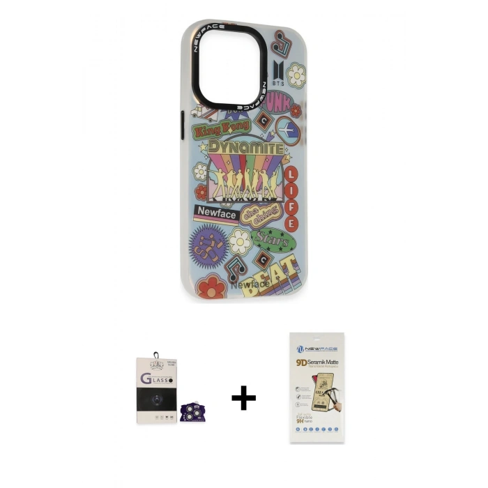 MARSİLYAN™- iPhone 14 Pro Max Kılıf Siluet Çizgi Koleksiyonu - Siyah Mat Seramik Nano Ekran Koruyucu + Bilvis Titan Kamera Lens - GS
