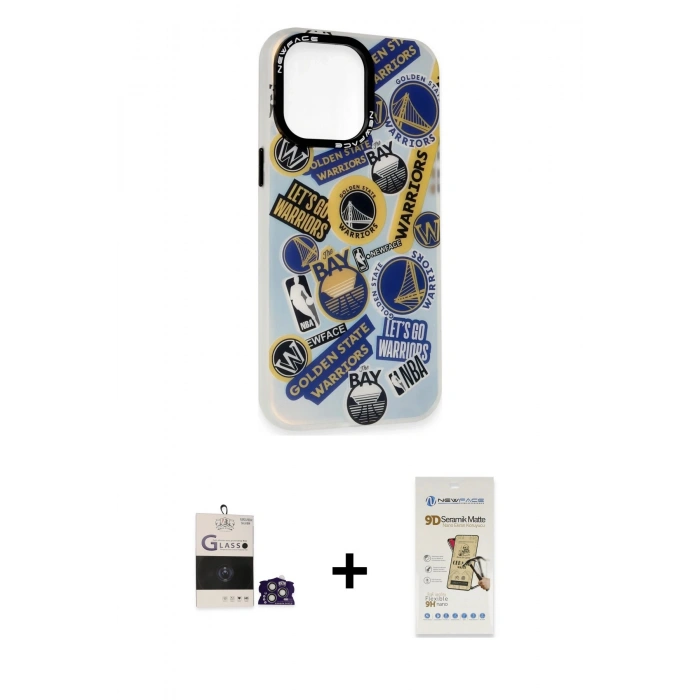 MARSİLYAN™- iPhone 14 Pro Max Kılıf Siluet Çizgi Koleksiyonu - Siyah Mat Seramik Nano Ekran Koruyucu + Bilvis Titan Kamera Lens - GS