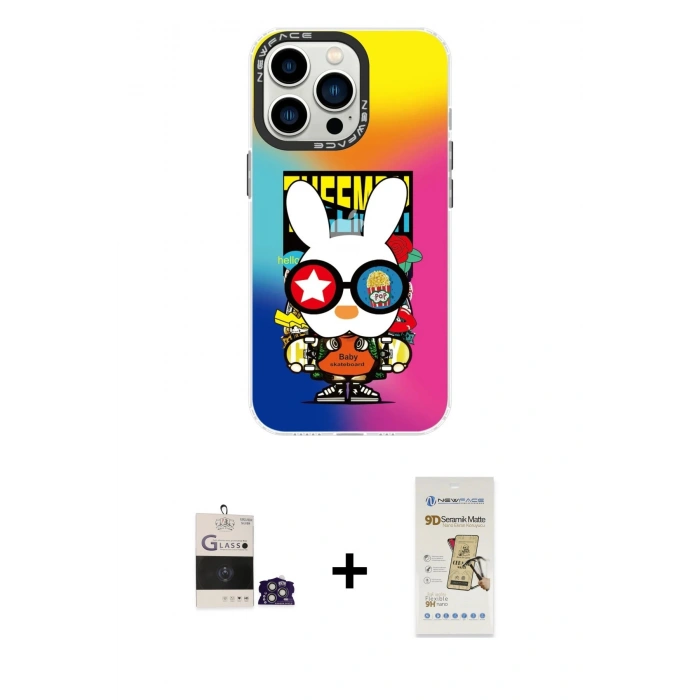 MARSİLYAN™- iPhone 14 Pro Max Kılıf Siluet Çizgi Koleksiyonu - Siyah Mat Seramik Nano Ekran Koruyucu + Bilvis Titan Kamera Lens - GS