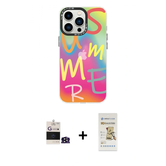 MARSİLYAN™- iPhone 14 Pro Max Kılıf Siluet Çizgi Koleksiyonu - Siyah Mat Seramik Nano Ekran Koruyucu + Derin Mor Bilvis Titan Kamera Lens