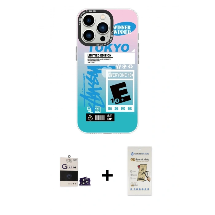MARSİLYAN™- iPhone 14 Pro Max Kılıf Siluet Çizgi Koleksiyonu - Siyah Mat Seramik Nano Ekran Koruyucu + Derin Mor Bilvis Titan Kamera Lens