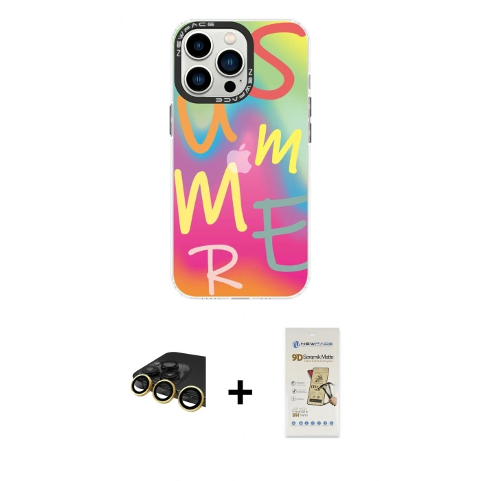MARSİLYAN™- iPhone 14 Pro Max Kılıf Siluet Çizgi Koleksiyonu - Siyah Mat Seramik Nano Ekran Koruyucu + Raze Metal Kamera Lens - GD