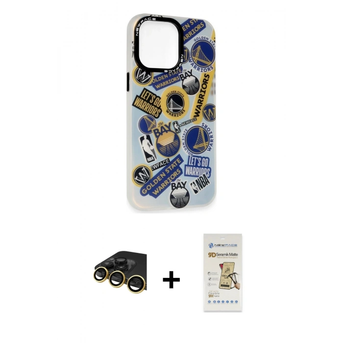 MARSİLYAN™- iPhone 14 Pro Max Kılıf Siluet Çizgi Koleksiyonu - Siyah Mat Seramik Nano Ekran Koruyucu + Raze Metal Kamera Lens - GD