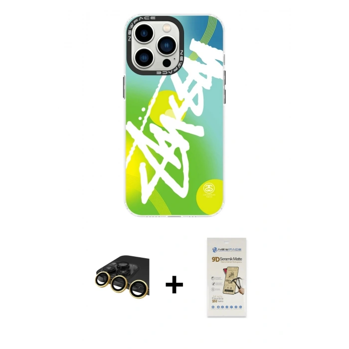 MARSİLYAN™- iPhone 14 Pro Max Kılıf Siluet Çizgi Koleksiyonu - Siyah Mat Seramik Nano Ekran Koruyucu + Raze Metal Kamera Lens - GD