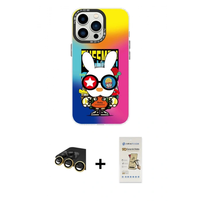 MARSİLYAN™- iPhone 14 Pro Max Kılıf Siluet Çizgi Koleksiyonu - Siyah Mat Seramik Nano Ekran Koruyucu + Raze Metal Kamera Lens - GD