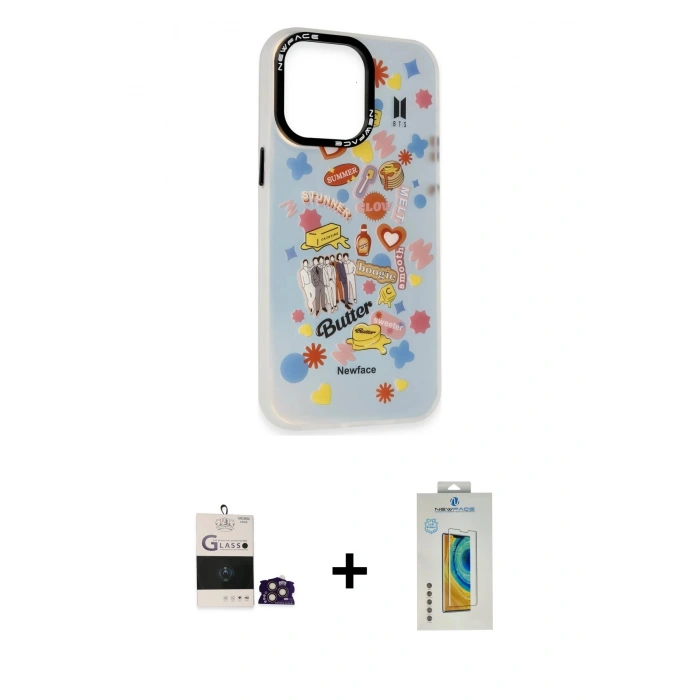 MARSİLYAN™- iPhone 14 Pro Max Kılıf Siluet Çizgi Koleksiyonu - Siyah Polymer Nano Ekran Koruyucu + Bilvis Titan Kamera Lens - GD