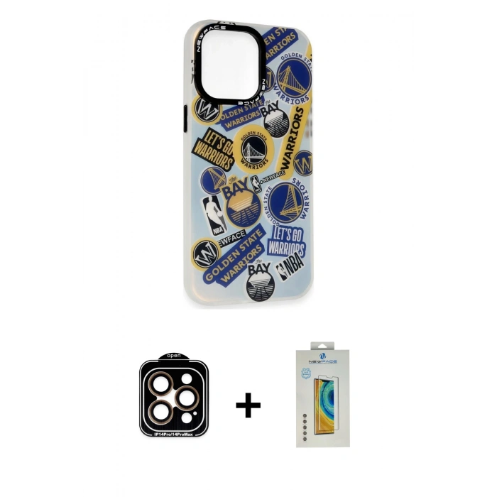 MARSİLYAN™- iPhone 14 Pro Max Kılıf Siluet Çizgi Koleksiyonu - Siyah Polymer Nano Ekran Koruyucu + PVD Metal Kamera Lens - TU