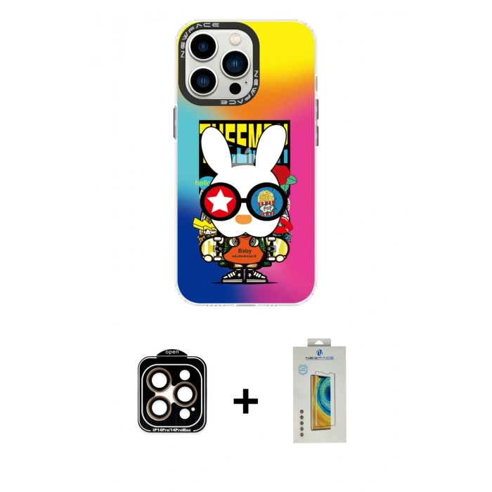 MARSİLYAN™- iPhone 14 Pro Max Kılıf Siluet Çizgi Koleksiyonu - Siyah Polymer Nano Ekran Koruyucu + PVD Metal Kamera Lens - TU