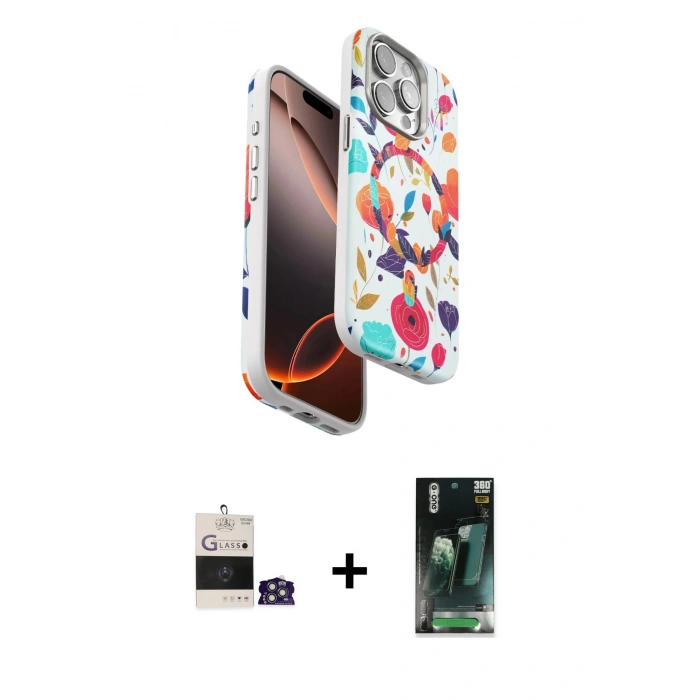 MARSİLYAN™- iPhone 14 Pro Max Kılıf Siluet Doku - Şeffaf 360 Full Body Arka Koruyucu + Bilvis Titan Kamera Lens - GS