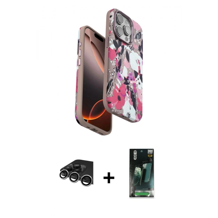 MARSİLYAN™- iPhone 14 Pro Max Kılıf Siluet Doku - Şeffaf 360 Full Body Arka Koruyucu + Raze Metal Kamera Lens - GS