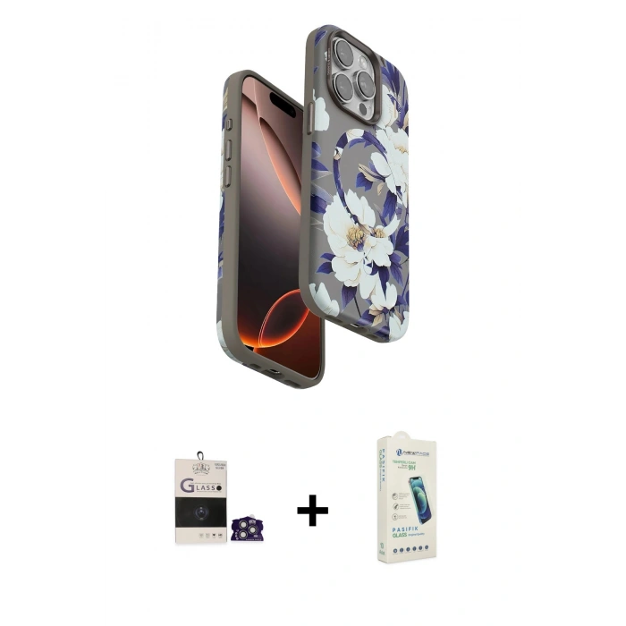 MARSİLYAN™- iPhone 14 Pro Max Kılıf Siluet Doku - Şeffaf Pasifik Cam Ekran Koruyucu + Bilvis Titan Kamera Lens - GS