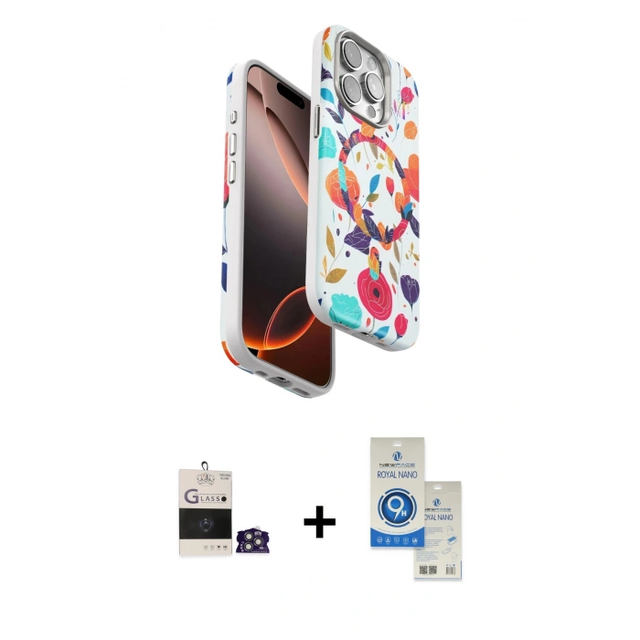 MARSİLYAN™- iPhone 14 Pro Max Kılıf Siluet Doku - Şeffaf Royal Nano Ekran Koruyucu + Bilvis Titan Kamera Lens - GS