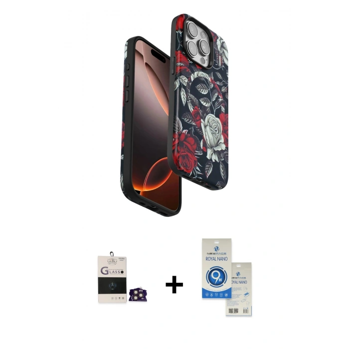 MARSİLYAN™- iPhone 14 Pro Max Kılıf Siluet Doku - Şeffaf Royal Nano Ekran Koruyucu + Bilvis Titan Kamera Lens - GD