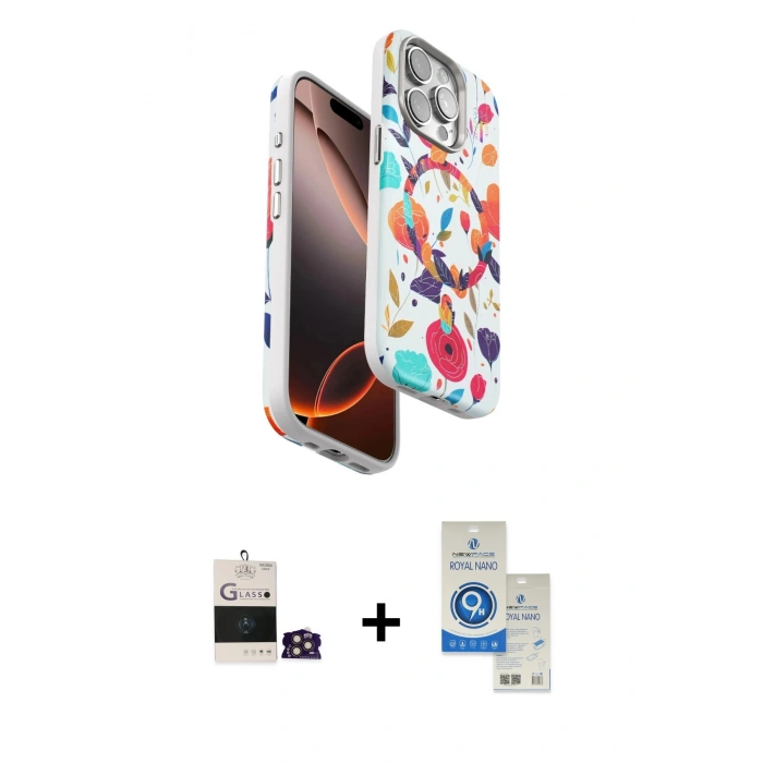 MARSİLYAN™- iPhone 14 Pro Max Kılıf Siluet Doku - Şeffaf Royal Nano Ekran Koruyucu + Bilvis Titan Kamera Lens - GD