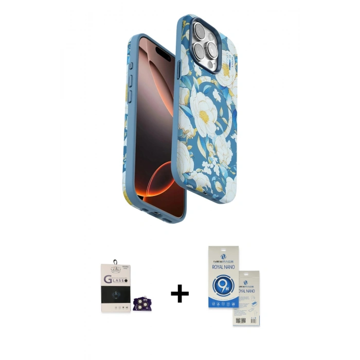 MARSİLYAN™- iPhone 14 Pro Max Kılıf Siluet Doku - Şeffaf Royal Nano Ekran Koruyucu + Bilvis Titan Kamera Lens - GD