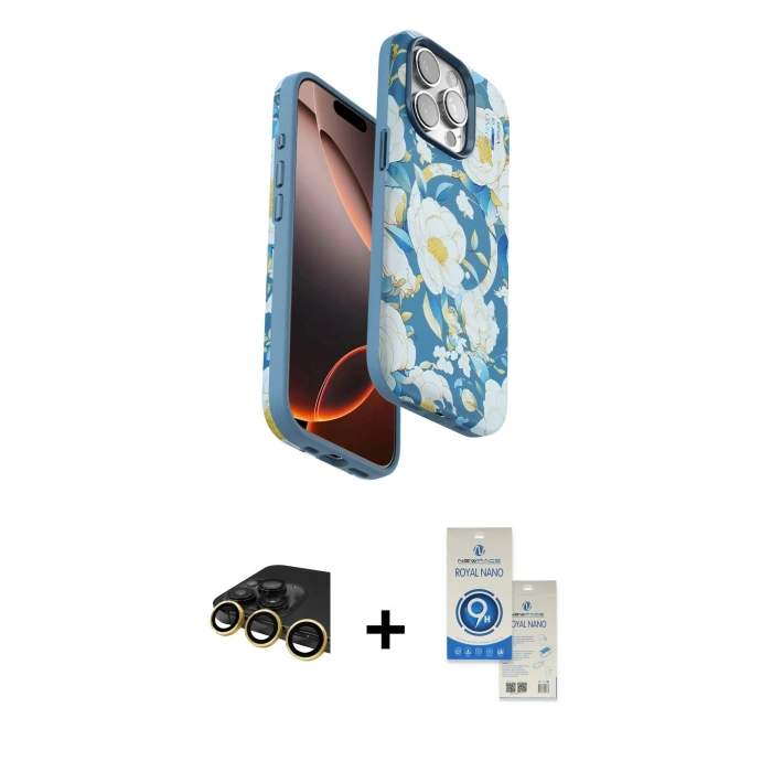 MARSİLYAN™- iPhone 14 Pro Max Kılıf Siluet Doku - Şeffaf Royal Nano Ekran Koruyucu + Raze Metal Kamera Lens - GD