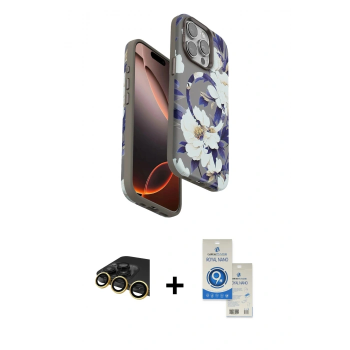 MARSİLYAN™- iPhone 14 Pro Max Kılıf Siluet Doku - Şeffaf Royal Nano Ekran Koruyucu + Raze Metal Kamera Lens - GD