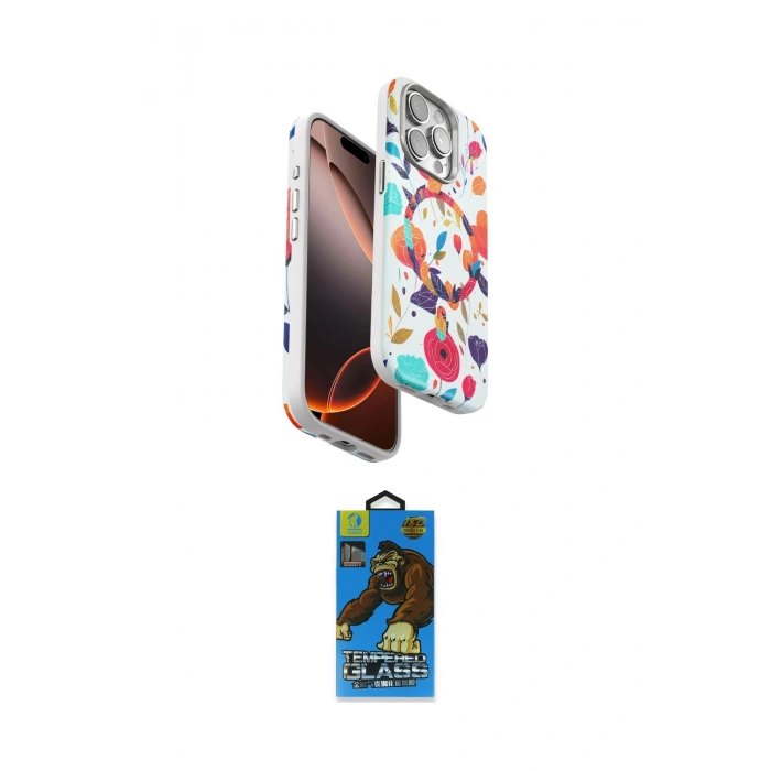 MARSİLYAN™- iPhone 14 Pro Max Kılıf Siluet Doku - Siyah 18D Cam Ekran Koruyucu