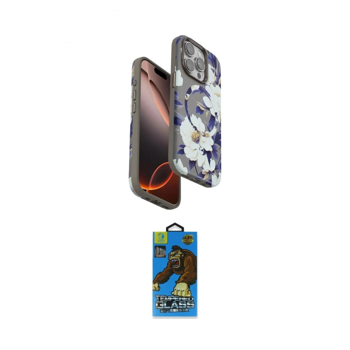 MARSİLYAN™- iPhone 14 Pro Max Kılıf Siluet Doku - Siyah 18D Cam Ekran Koruyucu