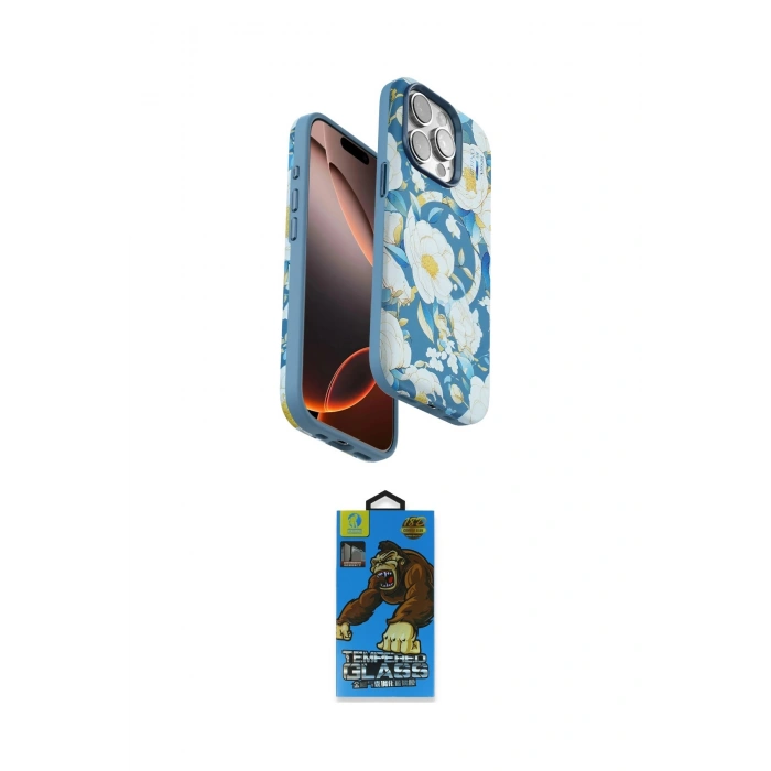 MARSİLYAN™- iPhone 14 Pro Max Kılıf Siluet Doku - Siyah 18D Cam Ekran Koruyucu