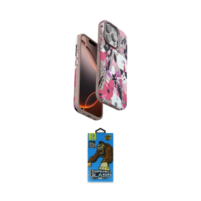 MARSİLYAN™- iPhone 14 Pro Max Kılıf Siluet Doku - Siyah 18D Cam Ekran Koruyucu
