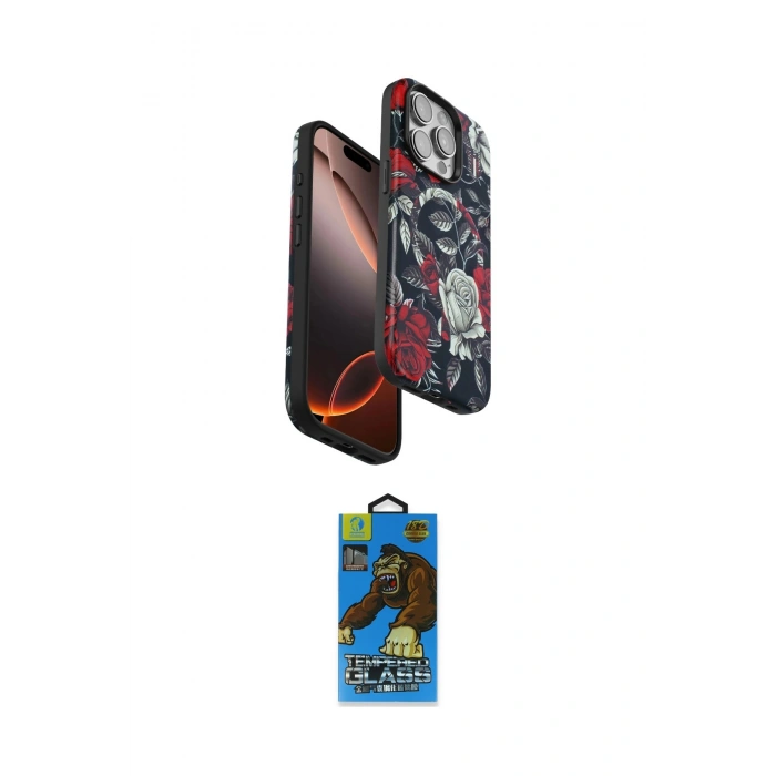 MARSİLYAN™- iPhone 14 Pro Max Kılıf Siluet Doku - Siyah 18D Cam Ekran Koruyucu