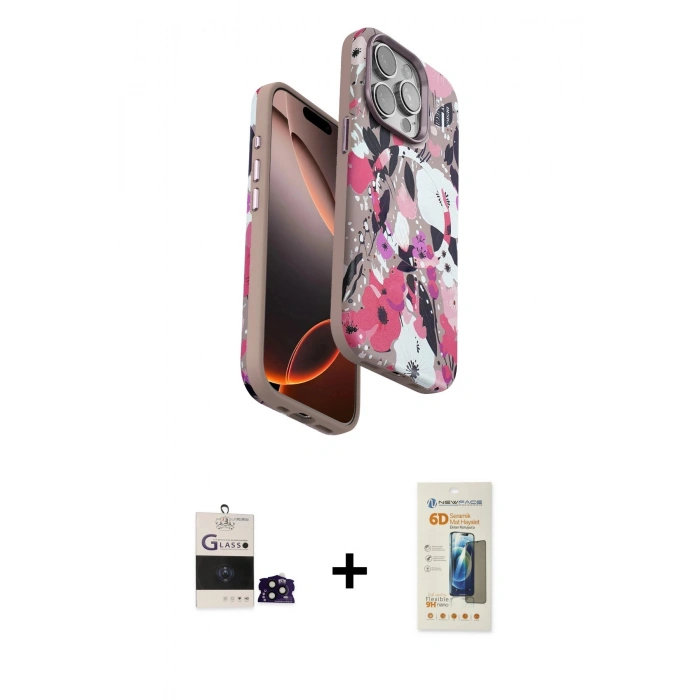 MARSİLYAN™- iPhone 14 Pro Max Kılıf Siluet Doku - Siyah 6D Mat Seramik Hayalet Nano Ekran Koruyucu + Bilvis Titan Kamera Lens - SH