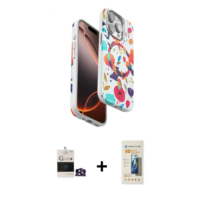 MARSİLYAN™- iPhone 14 Pro Max Kılıf Siluet Doku - Siyah 6D Mat Seramik Hayalet Nano Ekran Koruyucu + Bilvis Titan Kamera Lens - GD