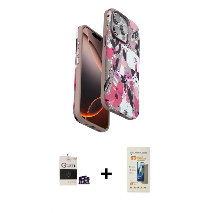 MARSİLYAN™- iPhone 14 Pro Max Kılıf Siluet Doku - Siyah 6D Mat Seramik Hayalet Nano Ekran Koruyucu + Bilvis Titan Kamera Lens - GS