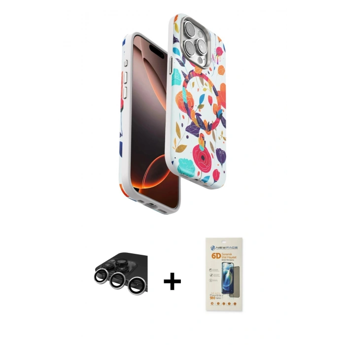 MARSİLYAN™- iPhone 14 Pro Max Kılıf Siluet Doku - Siyah 6D Mat Seramik Hayalet Nano Ekran Koruyucu + Raze Metal Kamera Lens - GS