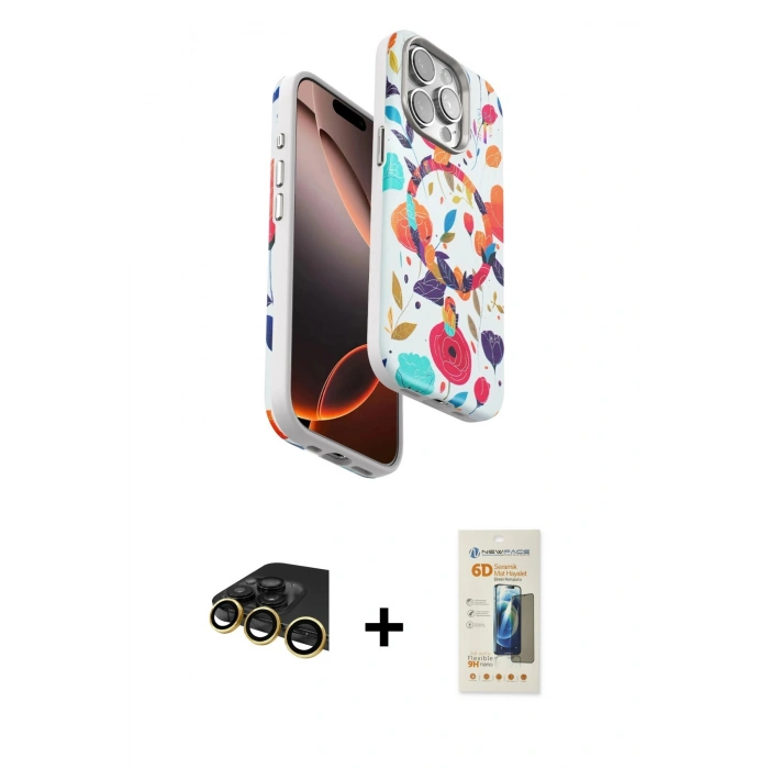 MARSİLYAN™- iPhone 14 Pro Max Kılıf Siluet Doku - Siyah 6D Mat Seramik Hayalet Nano Ekran Koruyucu + Raze Metal Kamera Lens - GD