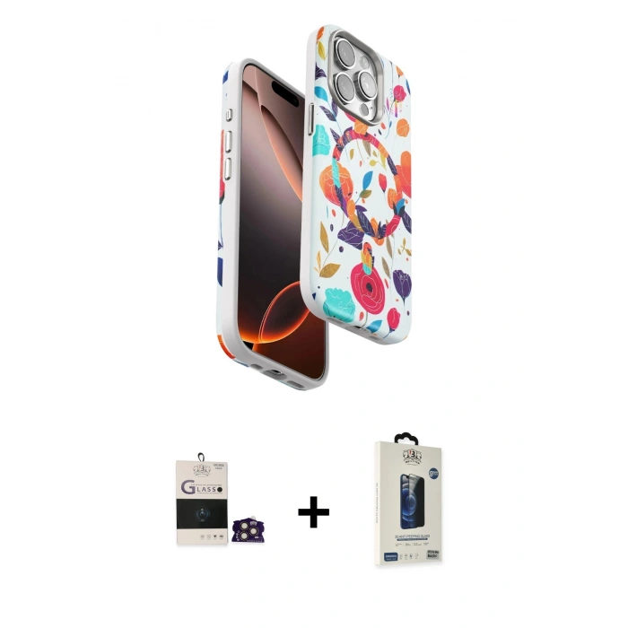 MARSİLYAN™- iPhone 14 Pro Max Kılıf Siluet Doku - Siyah Bilvis Hayalet Cam Ekran Koruyucu + Bilvis Titan Kamera Lens - GD