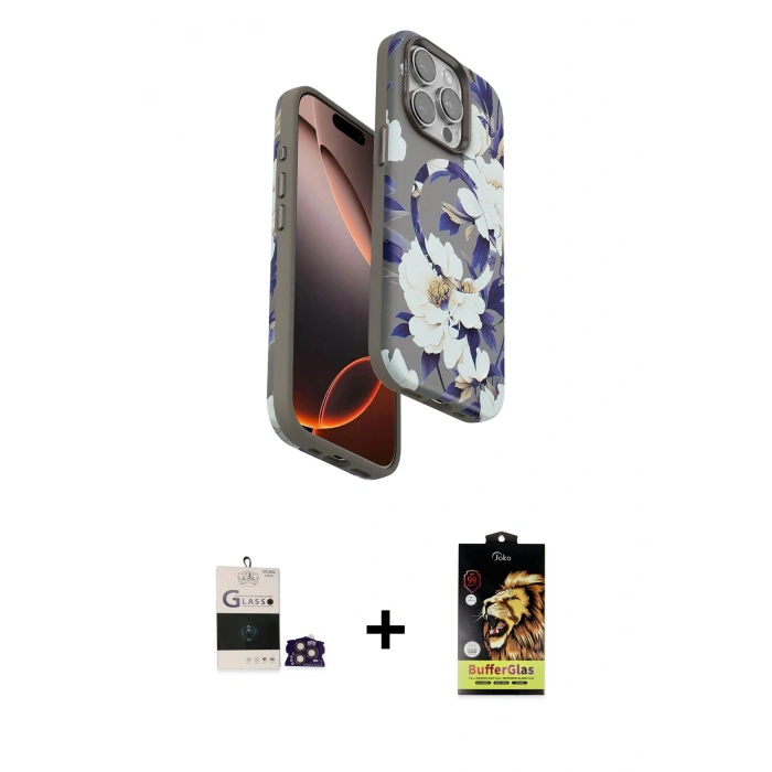 MARSİLYAN™- iPhone 14 Pro Max Kılıf Siluet Doku - Siyah Buffer Cam Ekran Koruyucu + Bilvis Titan Kamera Lens - GD