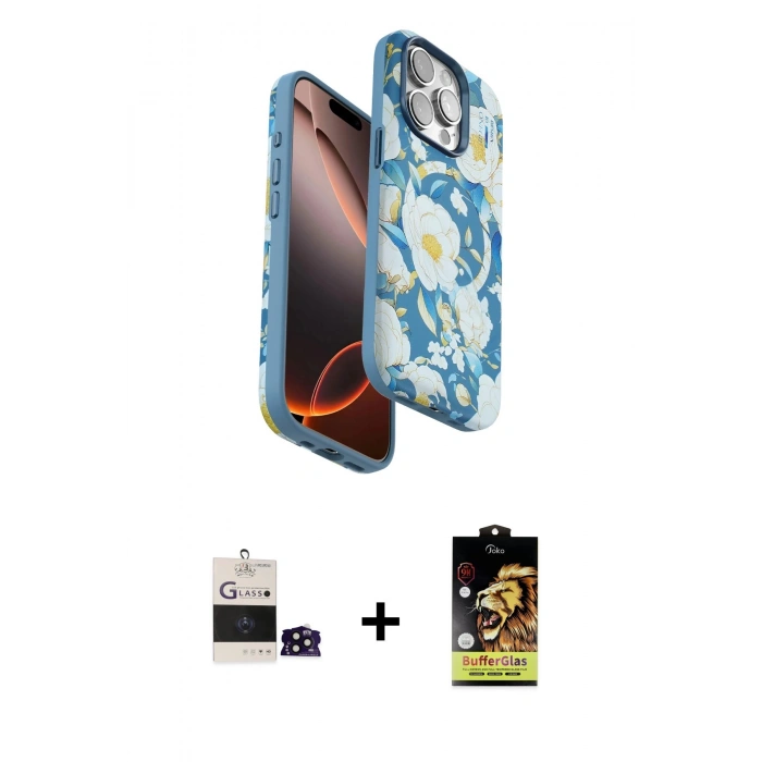MARSİLYAN™- iPhone 14 Pro Max Kılıf Siluet Doku - Siyah Buffer Cam Ekran Koruyucu + Bilvis Titan Kamera Lens - SH