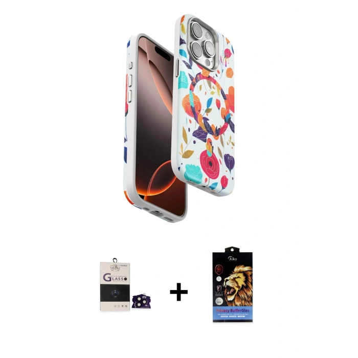 MARSİLYAN™- iPhone 14 Pro Max Kılıf Siluet Doku - Siyah Buffer Hayalet Cam Ekran Koruyucu + Bilvis Titan Kamera Lens - SH