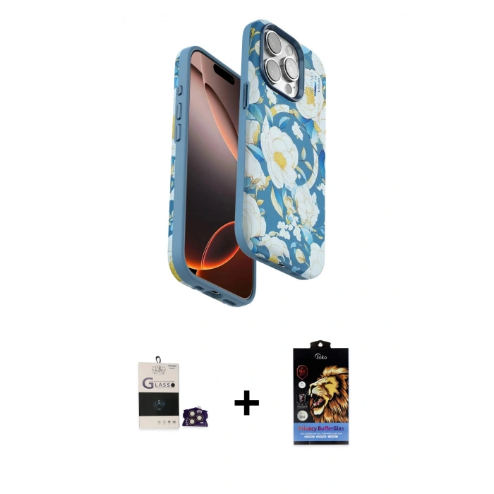 MARSİLYAN™- iPhone 14 Pro Max Kılıf Siluet Doku - Siyah Buffer Hayalet Cam Ekran Koruyucu + Bilvis Titan Kamera Lens - GD