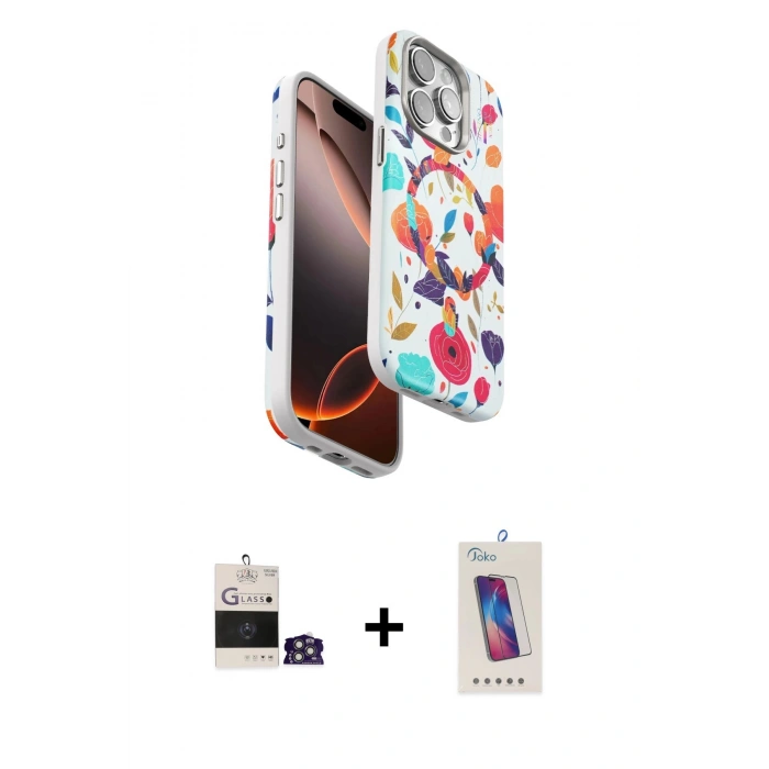 MARSİLYAN™- iPhone 14 Pro Max Kılıf Siluet Doku - Siyah Joko 5D Cam + Bilvis Titan Kamera Lens - GS