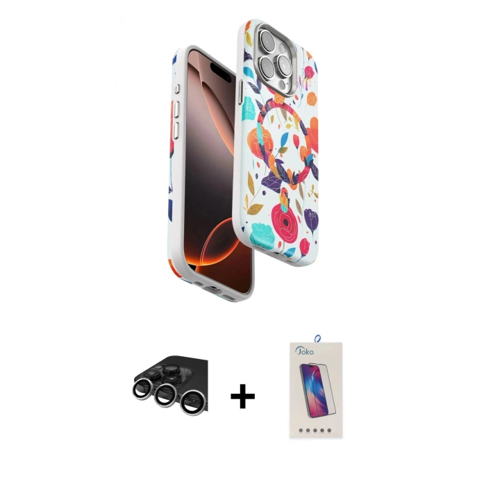 MARSİLYAN™- iPhone 14 Pro Max Kılıf Siluet Doku - Siyah Joko 5D Cam + Raze Metal Kamera Lens - GS