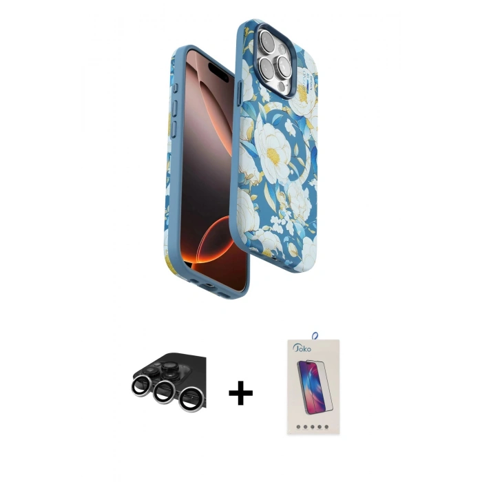 MARSİLYAN™- iPhone 14 Pro Max Kılıf Siluet Doku - Siyah Joko 5D Cam + Raze Metal Kamera Lens - GS