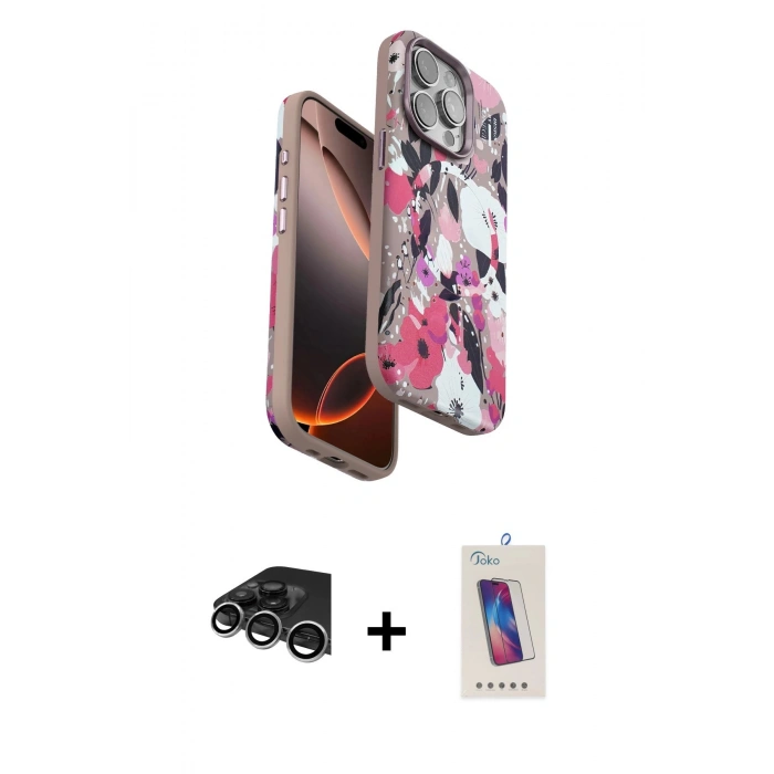 MARSİLYAN™- iPhone 14 Pro Max Kılıf Siluet Doku - Siyah Joko 5D Cam + Raze Metal Kamera Lens - GS
